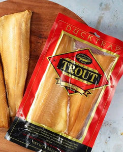 Smoked Trout Fillets. Ductrap 8oz pack $22.95/lb